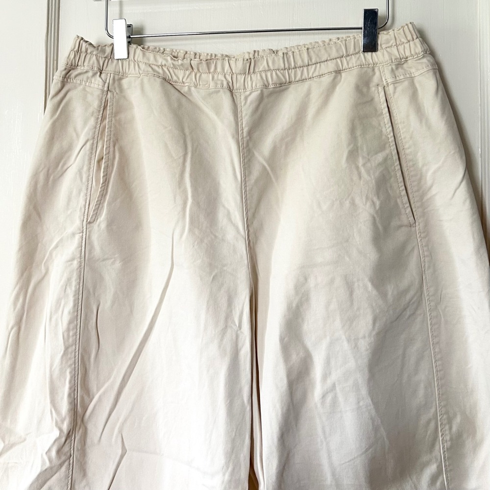 Anthropologie Pilcro Izzie Relaxed Pull-On Cotton Barrel Pants Neutral Cream L - Picture 4 of 9